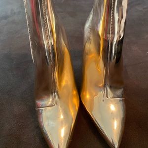 Rose Gold Patent Leather Ankle Boots